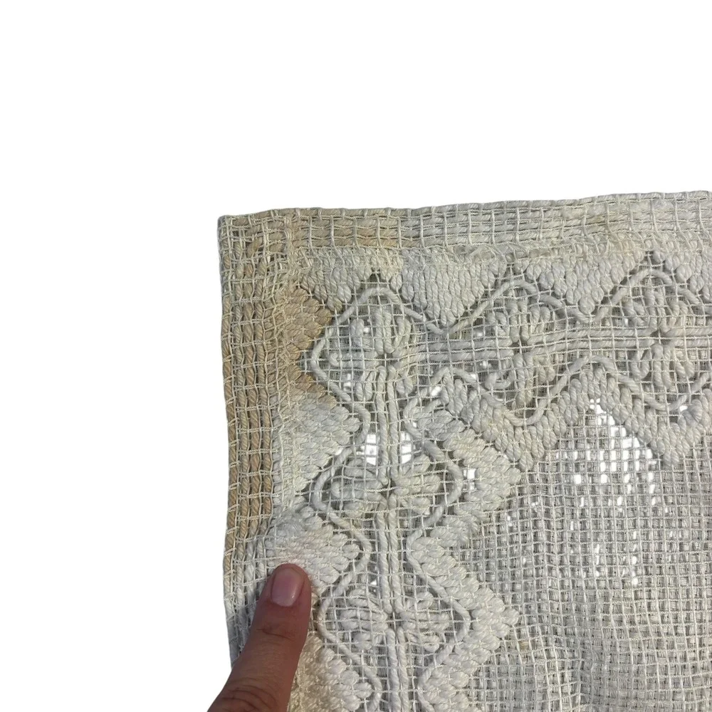 Vintage Off White Net Embroidered Placemats Set of 6 Farmhouse Boho 17x11